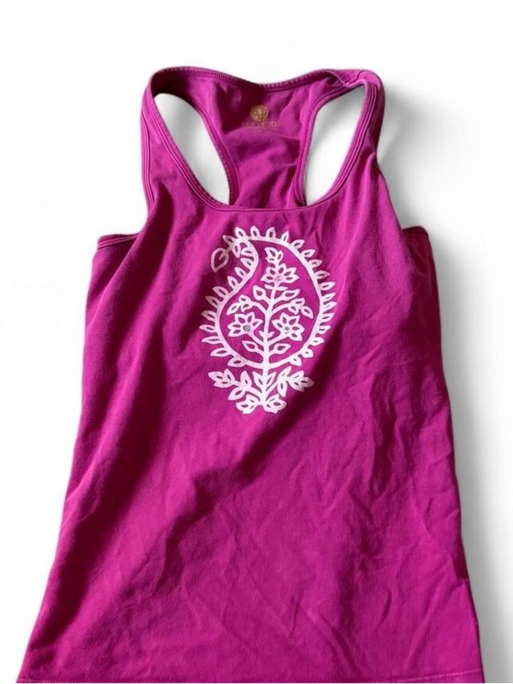 Women’s Racerback Tank Top - Fuchsia with White Paisley Print